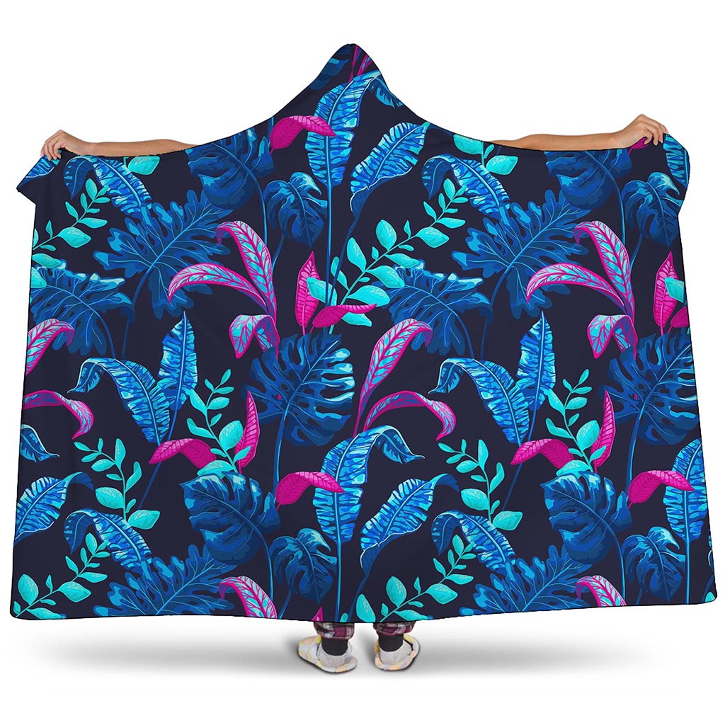 Turquoise Hawaii Tropical Pattern Print Hooded Blanket