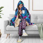 Turquoise Hawaii Tropical Pattern Print Hooded Blanket