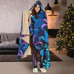 Turquoise Hawaii Tropical Pattern Print Hooded Blanket