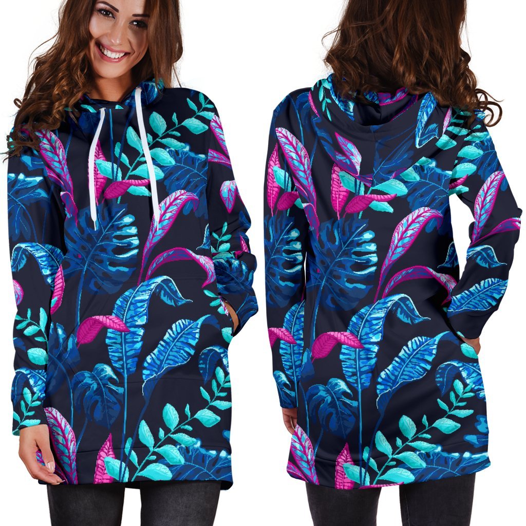 Turquoise Hawaii Tropical Pattern Print Hoodie Dress GearFrost