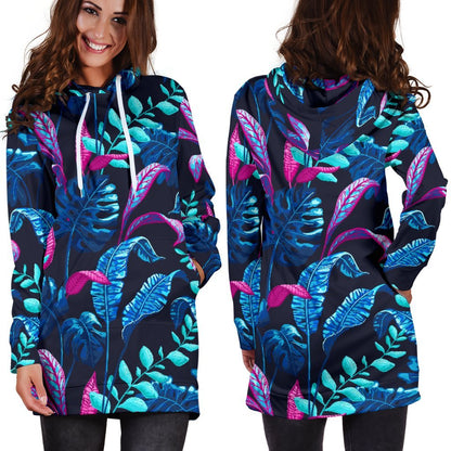 Turquoise Hawaii Tropical Pattern Print Hoodie Dress GearFrost