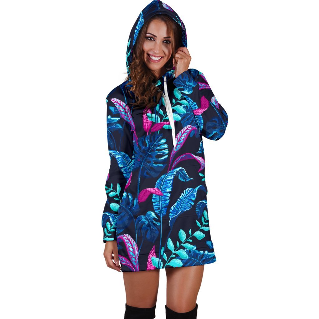 Turquoise Hawaii Tropical Pattern Print Hoodie Dress GearFrost