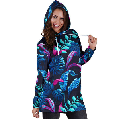 Turquoise Hawaii Tropical Pattern Print Hoodie Dress GearFrost