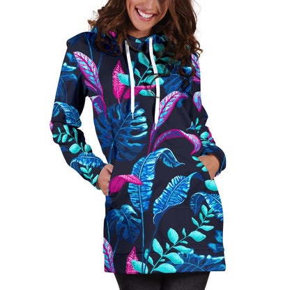 Turquoise Hawaii Tropical Pattern Print Hoodie Dress GearFrost