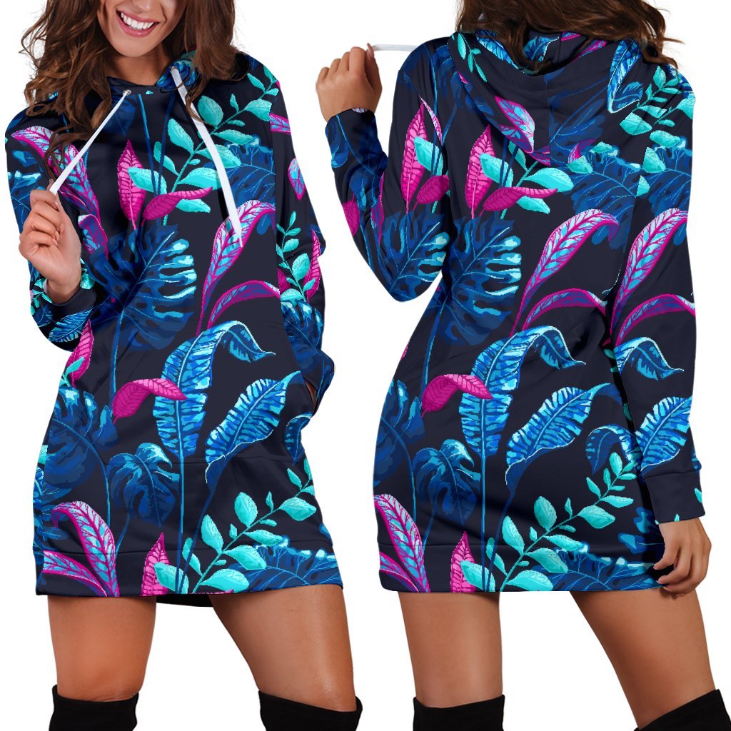 Turquoise Hawaii Tropical Pattern Print Hoodie Dress GearFrost