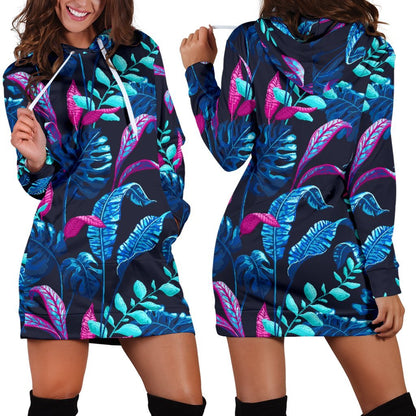 Turquoise Hawaii Tropical Pattern Print Hoodie Dress GearFrost
