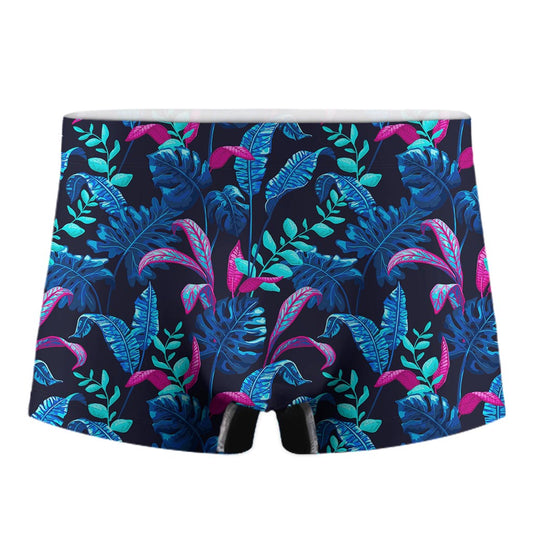 Turquoise Hawaii Tropical Pattern Print Men's Boxer Briefs