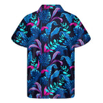 Turquoise Hawaii Tropical Pattern Print Men's Short Sleeve Shirt