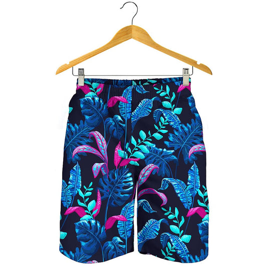 Turquoise Hawaii Tropical Pattern Print Men's Shorts