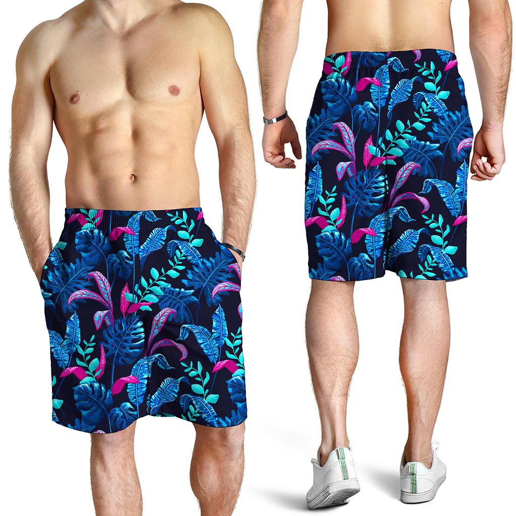 Turquoise Hawaii Tropical Pattern Print Men's Shorts