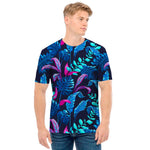 Turquoise Hawaii Tropical Pattern Print Men's T-Shirt