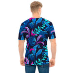 Turquoise Hawaii Tropical Pattern Print Men's T-Shirt