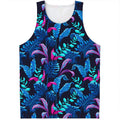 Turquoise Hawaii Tropical Pattern Print Men's Tank Top