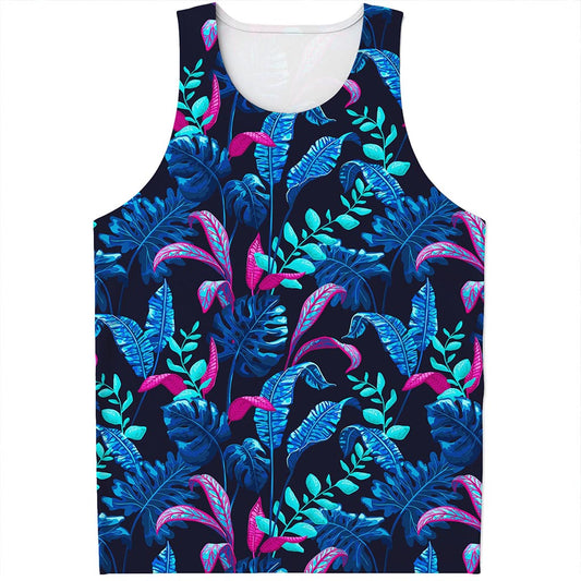 Turquoise Hawaii Tropical Pattern Print Men's Tank Top