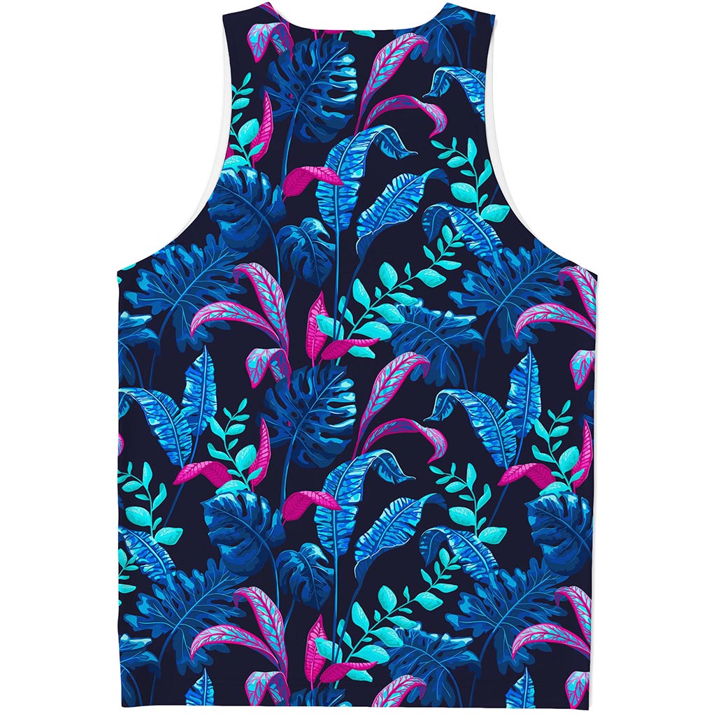 Turquoise Hawaii Tropical Pattern Print Men's Tank Top