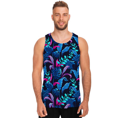 Turquoise Hawaii Tropical Pattern Print Men's Tank Top