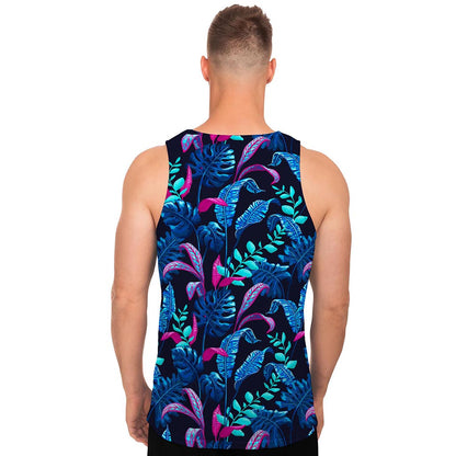 Turquoise Hawaii Tropical Pattern Print Men's Tank Top