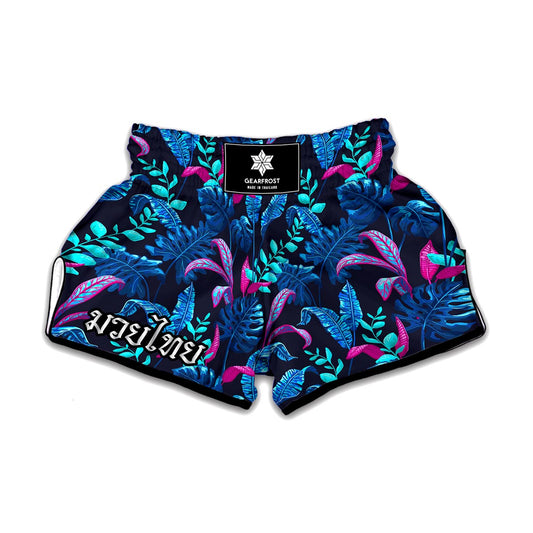 Turquoise Hawaii Tropical Pattern Print Muay Thai Boxing Shorts