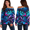 Turquoise Hawaii Tropical Pattern Print Off Shoulder Sweatshirt GearFrost