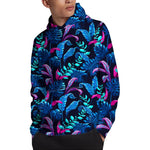 Turquoise Hawaii Tropical Pattern Print Pullover Hoodie