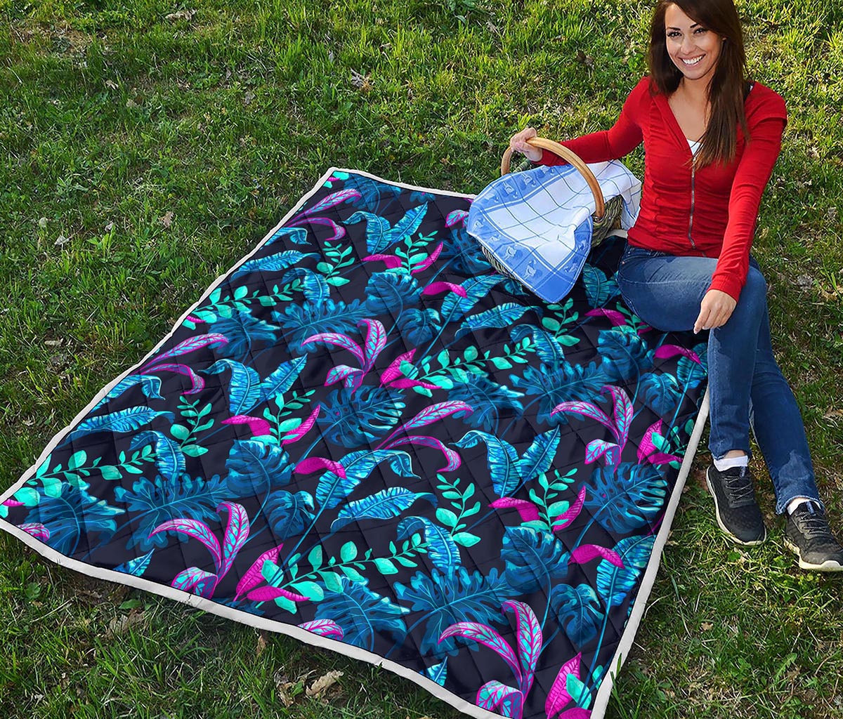 Turquoise Hawaii Tropical Pattern Print Quilt