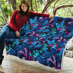 Turquoise Hawaii Tropical Pattern Print Quilt