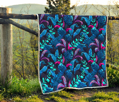 Turquoise Hawaii Tropical Pattern Print Quilt