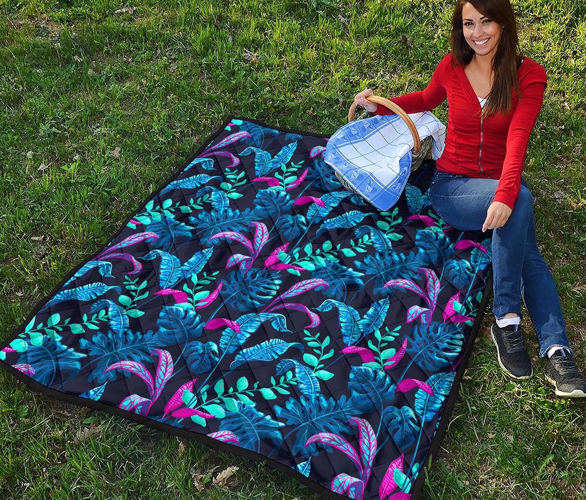 Turquoise Hawaii Tropical Pattern Print Quilt