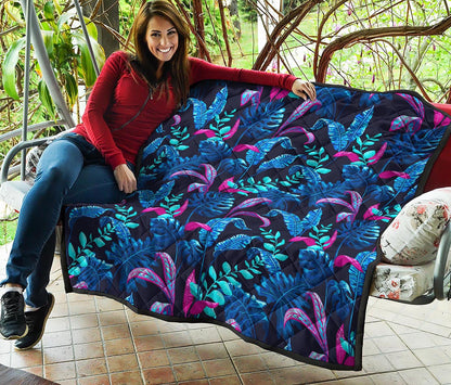 Turquoise Hawaii Tropical Pattern Print Quilt