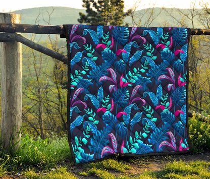 Turquoise Hawaii Tropical Pattern Print Quilt