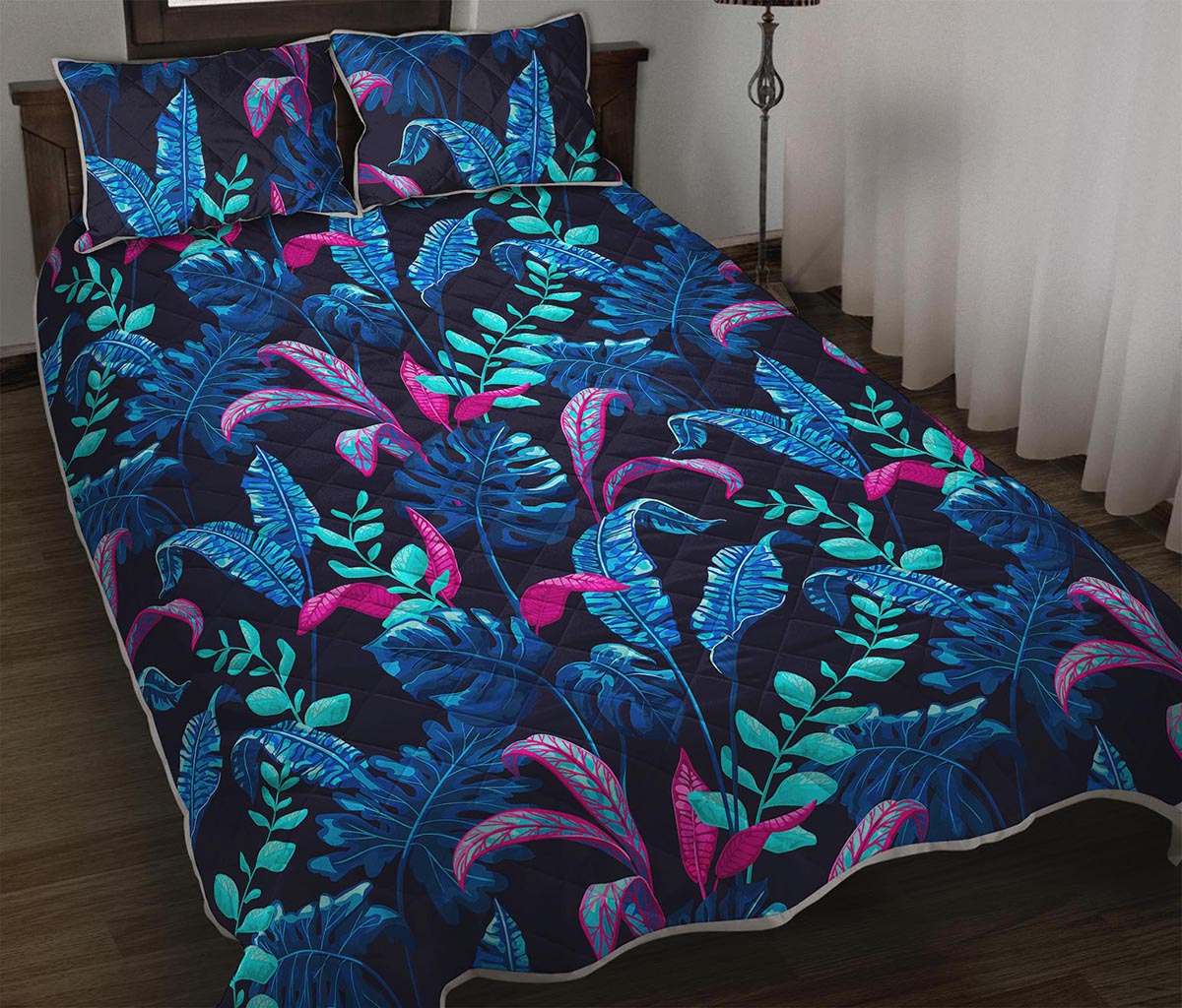 Turquoise Hawaii Tropical Pattern Print Quilt Bed Set