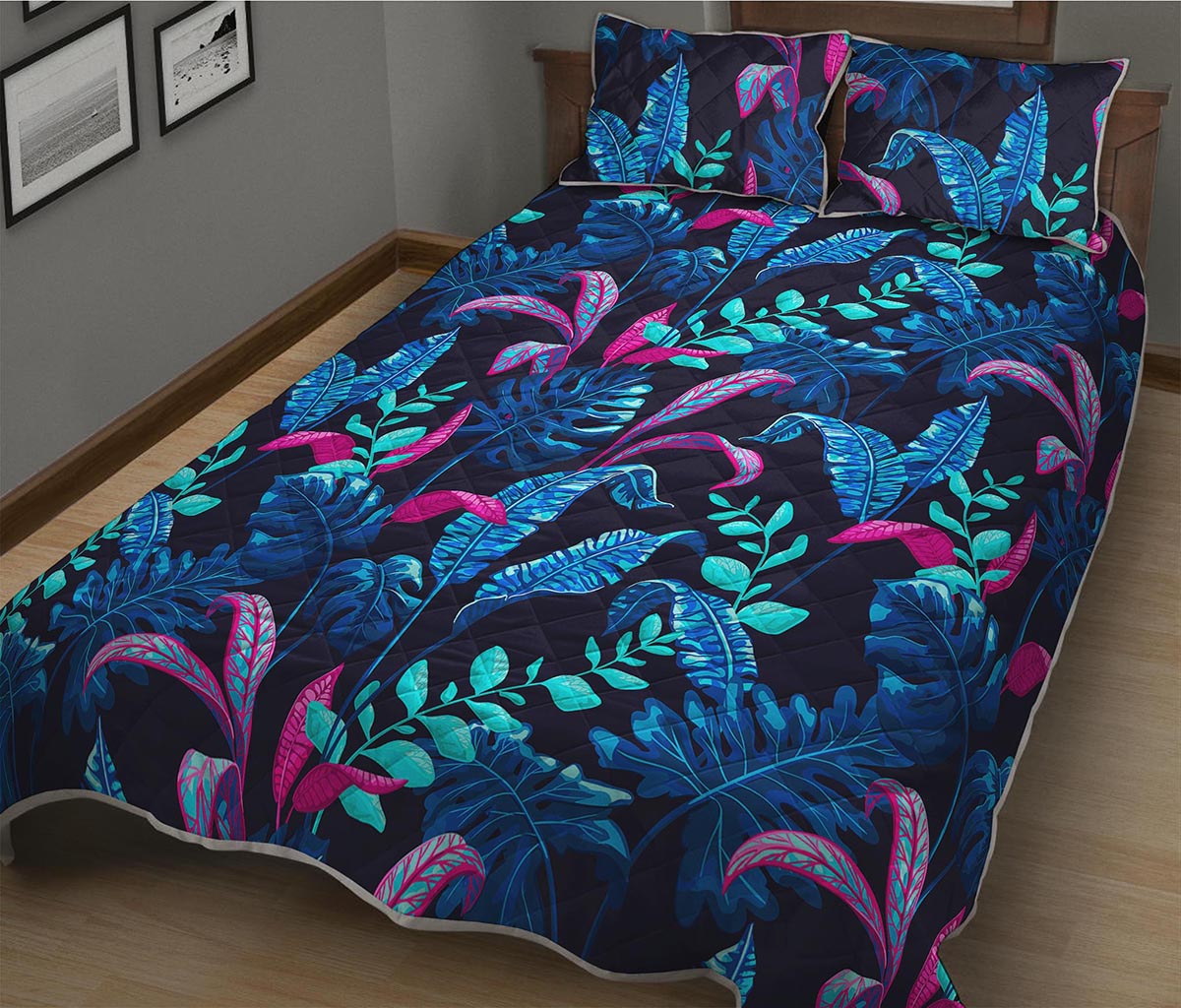 Turquoise Hawaii Tropical Pattern Print Quilt Bed Set