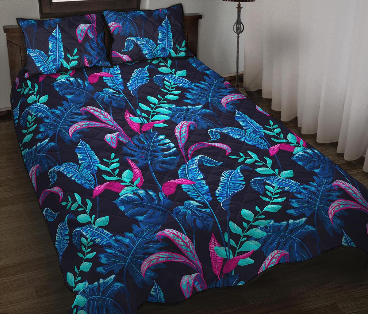 Turquoise Hawaii Tropical Pattern Print Quilt Bed Set