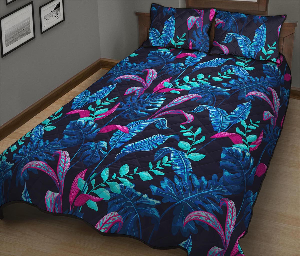 Turquoise Hawaii Tropical Pattern Print Quilt Bed Set