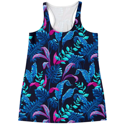 Turquoise Hawaii Tropical Pattern Print Women's Racerback Tank Top