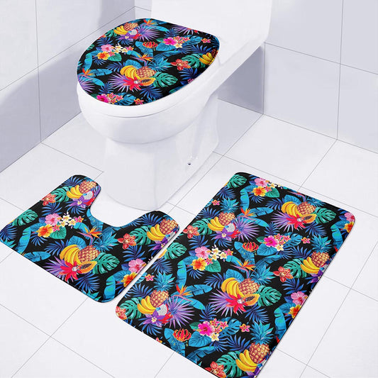 Turquoise Hawaiian Fruits Pattern Print 3 Piece Bath Mat Set