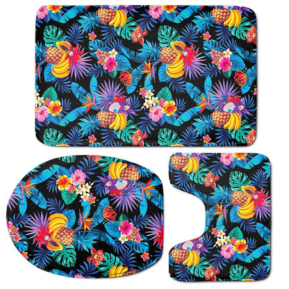 Turquoise Hawaiian Fruits Pattern Print 3 Piece Bath Mat Set
