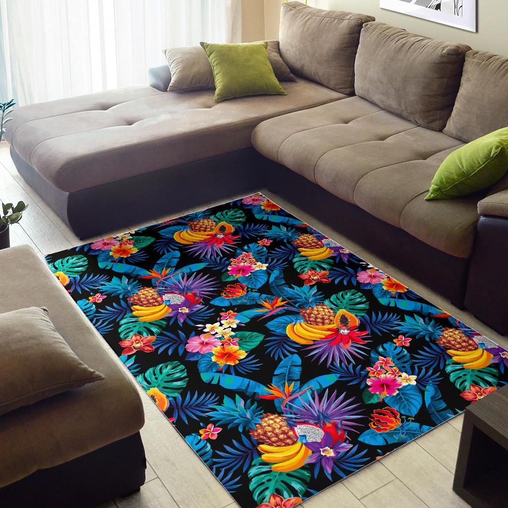 Turquoise Hawaiian Fruits Pattern Print Area Rug GearFrost