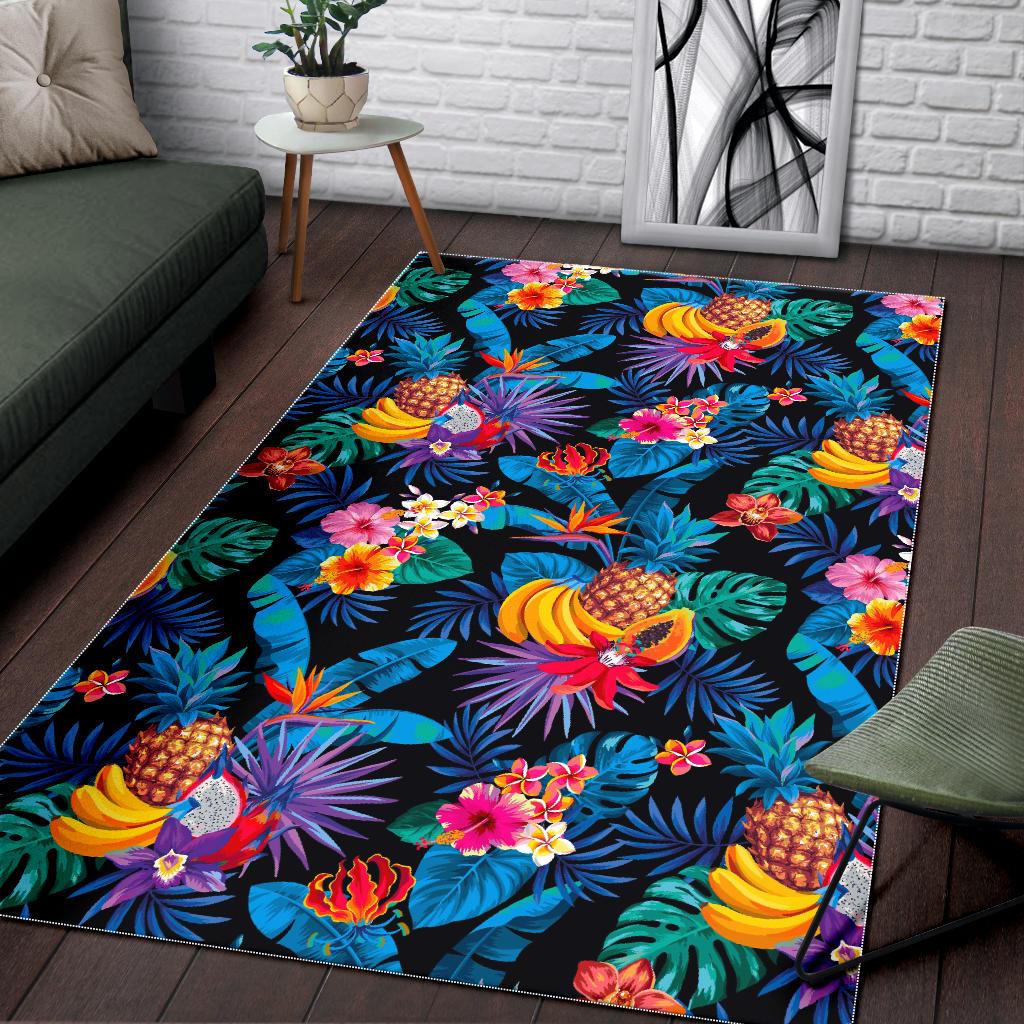 Turquoise Hawaiian Fruits Pattern Print Area Rug GearFrost