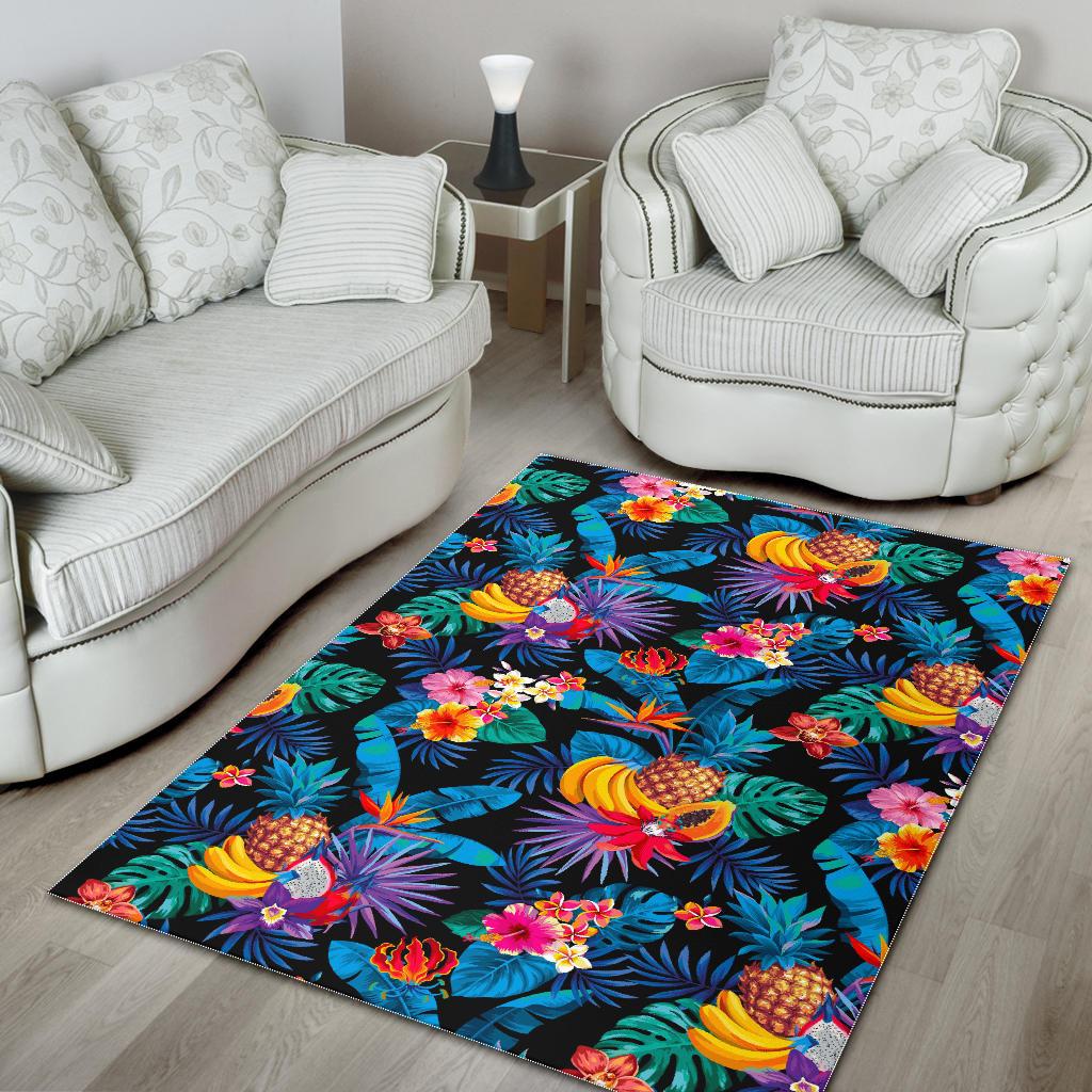 Turquoise Hawaiian Fruits Pattern Print Area Rug GearFrost