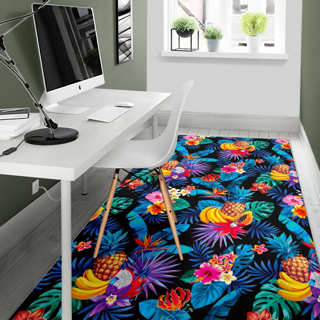 Turquoise Hawaiian Fruits Pattern Print Area Rug GearFrost