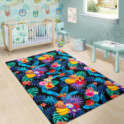 Turquoise Hawaiian Fruits Pattern Print Area Rug GearFrost