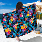 Turquoise Hawaiian Fruits Pattern Print Beach Sarong Wrap