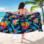 Turquoise Hawaiian Fruits Pattern Print Beach Sarong Wrap