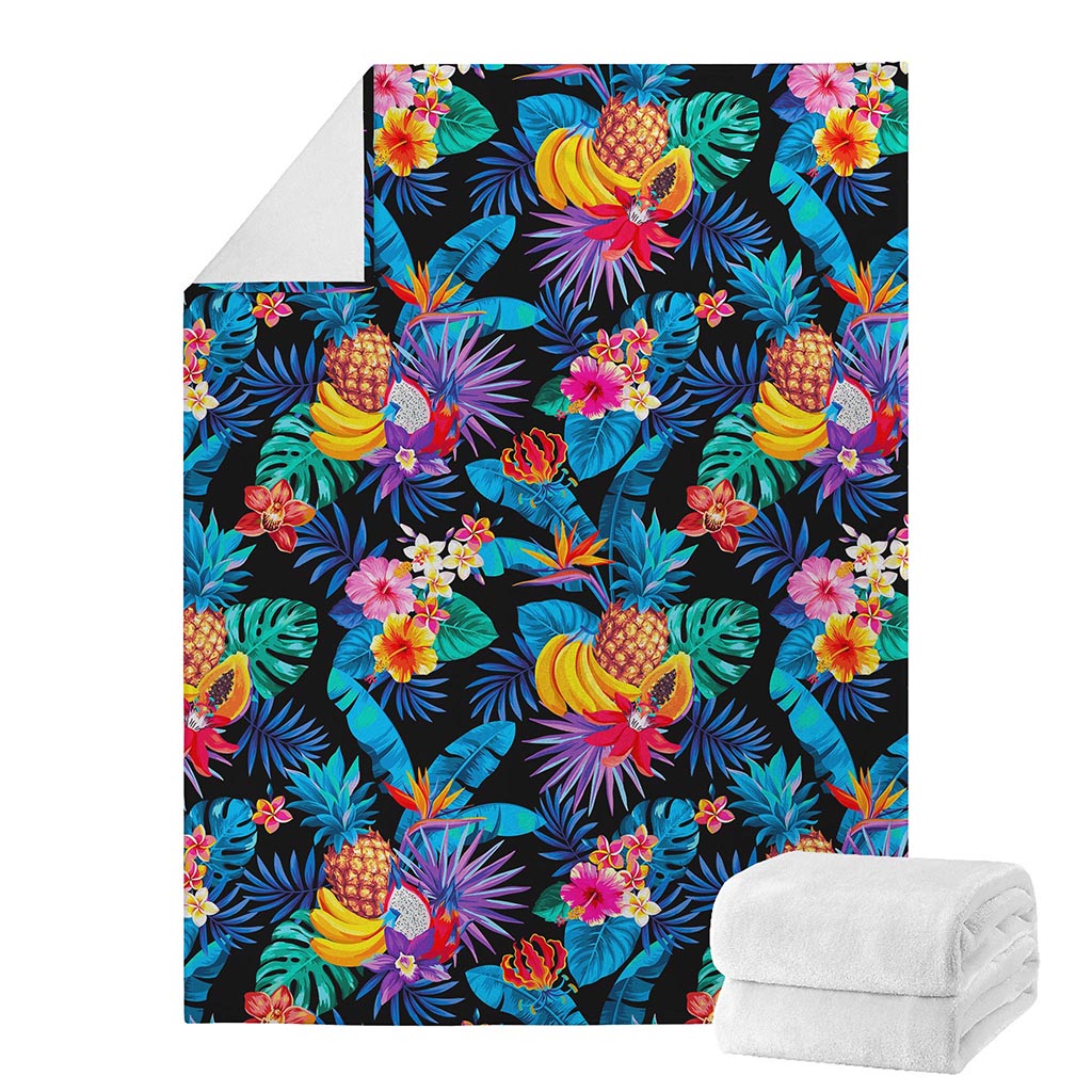 Turquoise Hawaiian Fruits Pattern Print Blanket