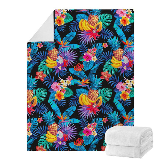 Turquoise Hawaiian Fruits Pattern Print Blanket
