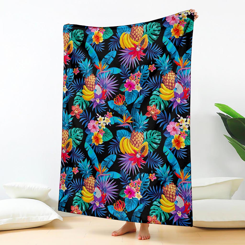 Turquoise Hawaiian Fruits Pattern Print Blanket