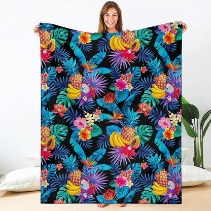 Turquoise Hawaiian Fruits Pattern Print Blanket