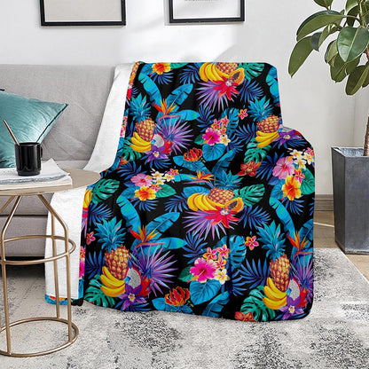 Turquoise Hawaiian Fruits Pattern Print Blanket