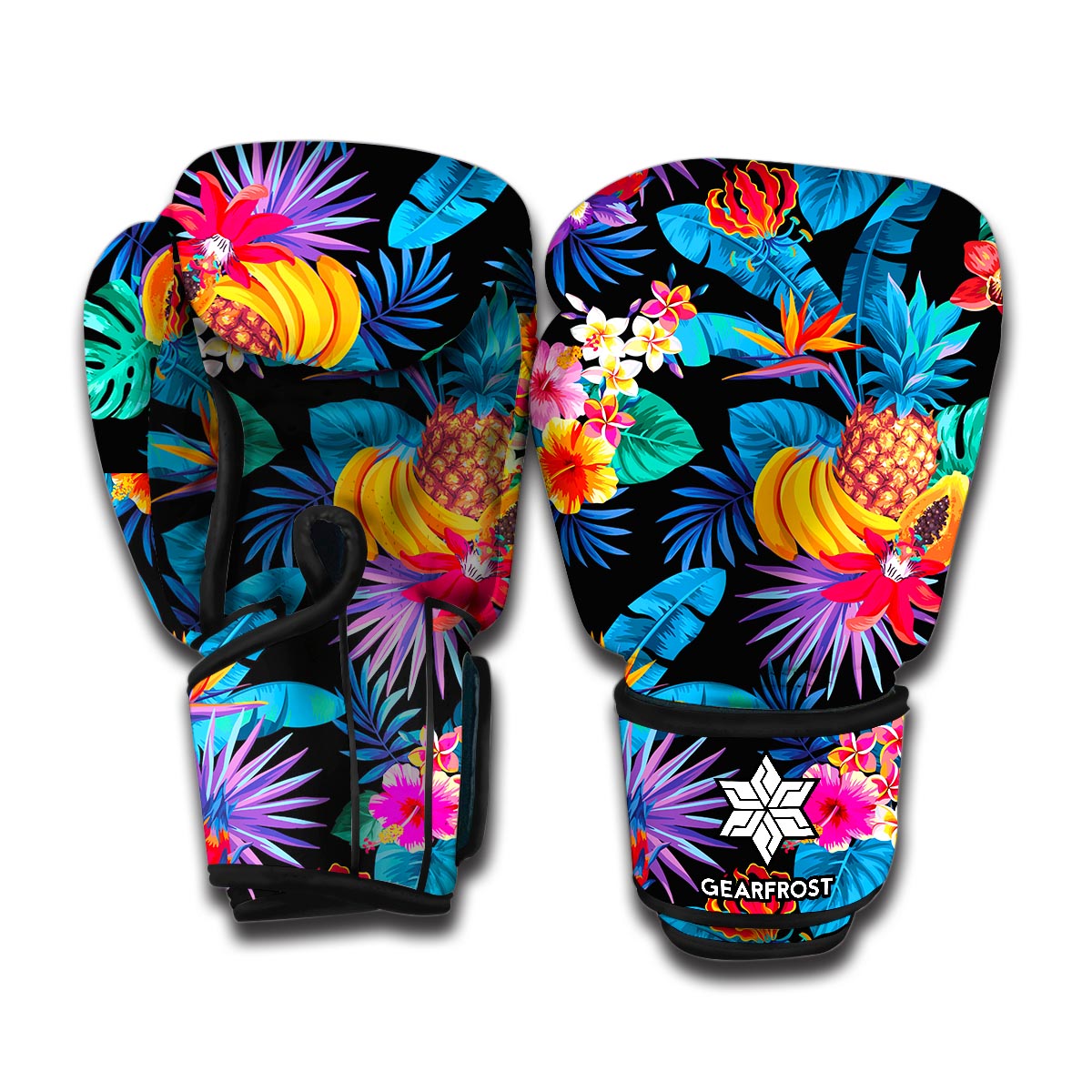 Turquoise Hawaiian Fruits Pattern Print Boxing Gloves